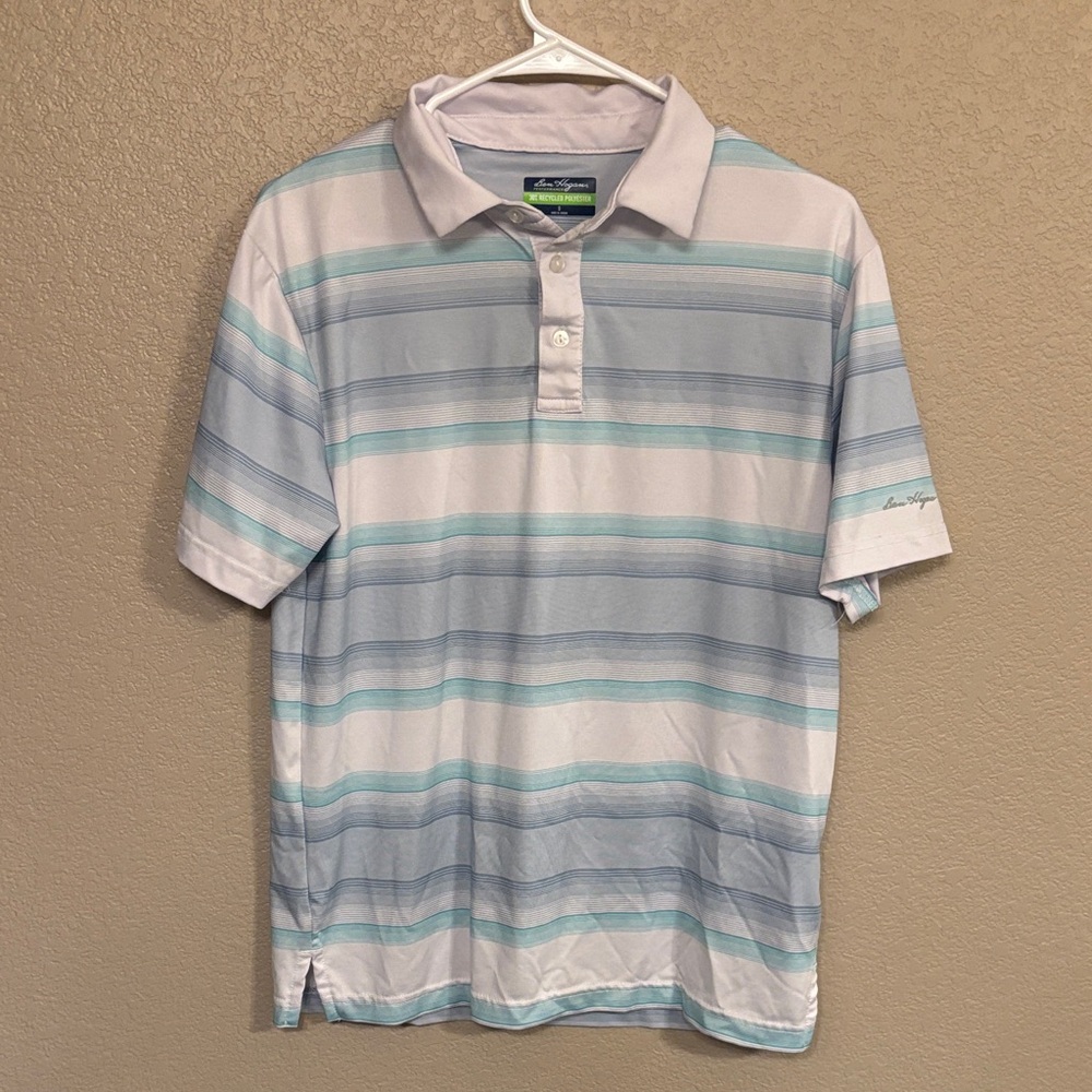 Men's Polo Shirt - Blue and White Stripes